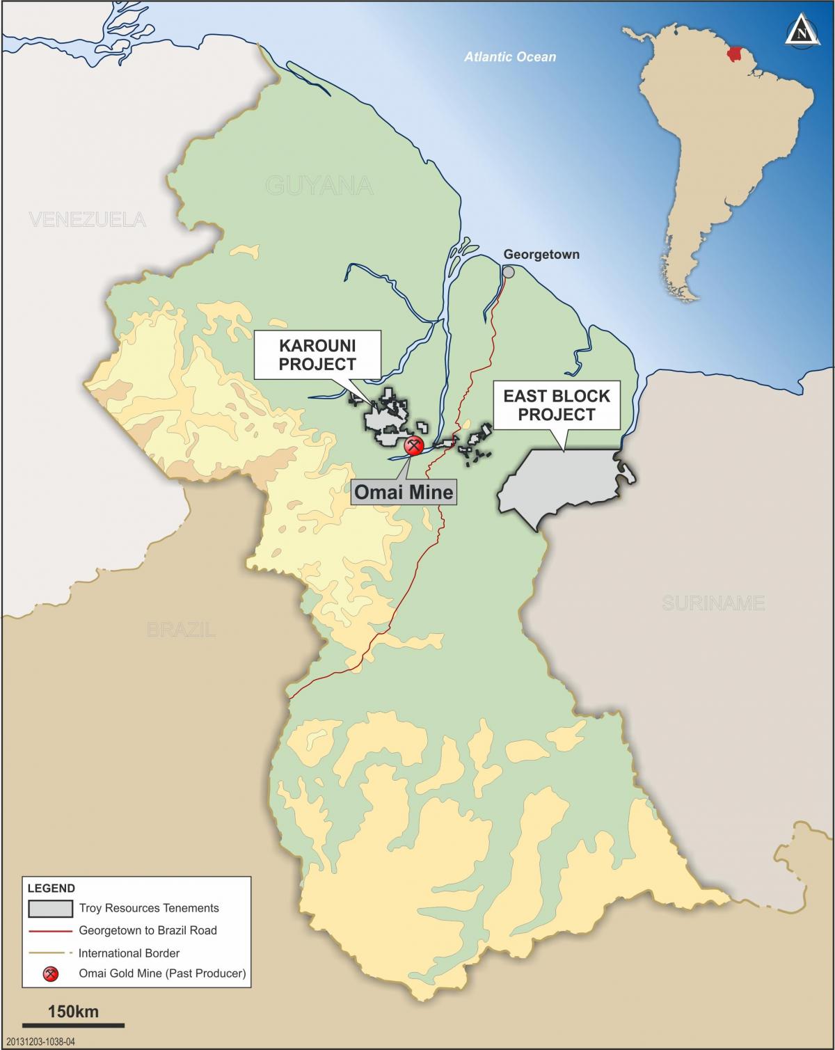 peta Guyana menunjukkan sumber mineral