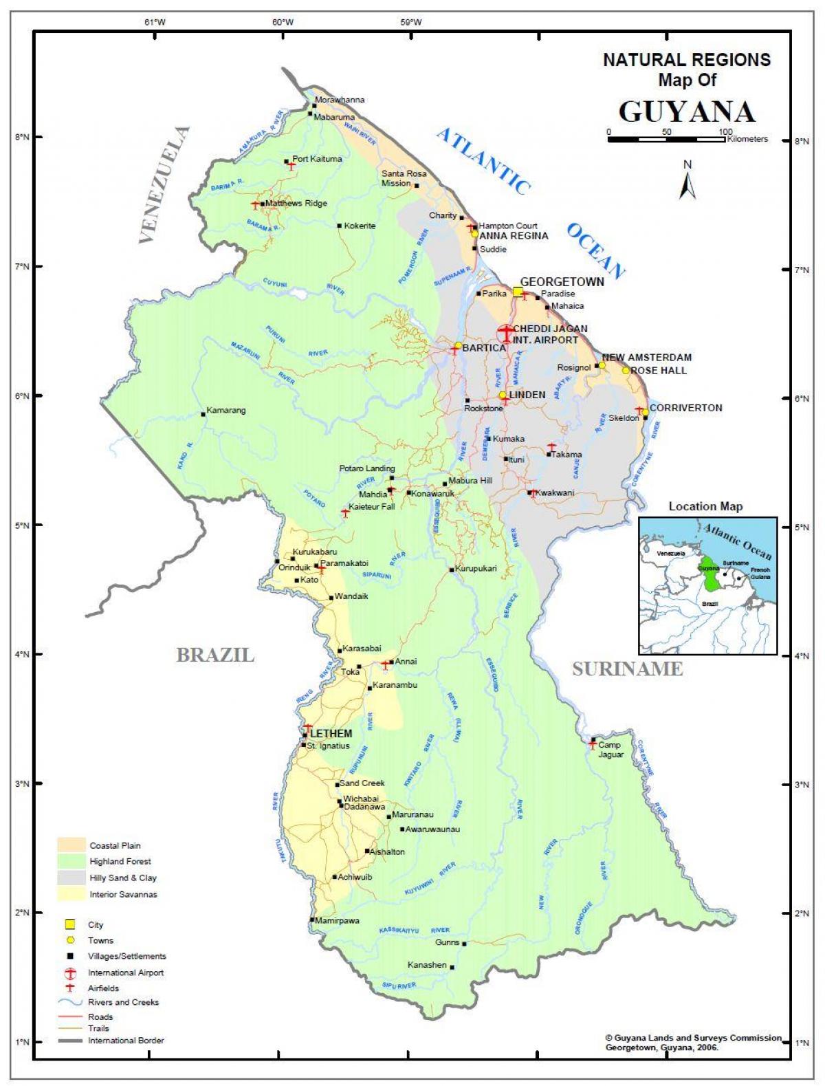 peta Guyana menunjukkan sumber asli