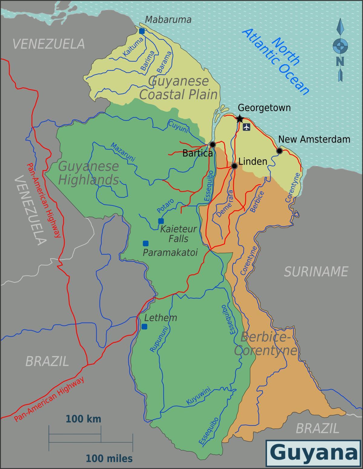 pantai timur demerara Guyana peta