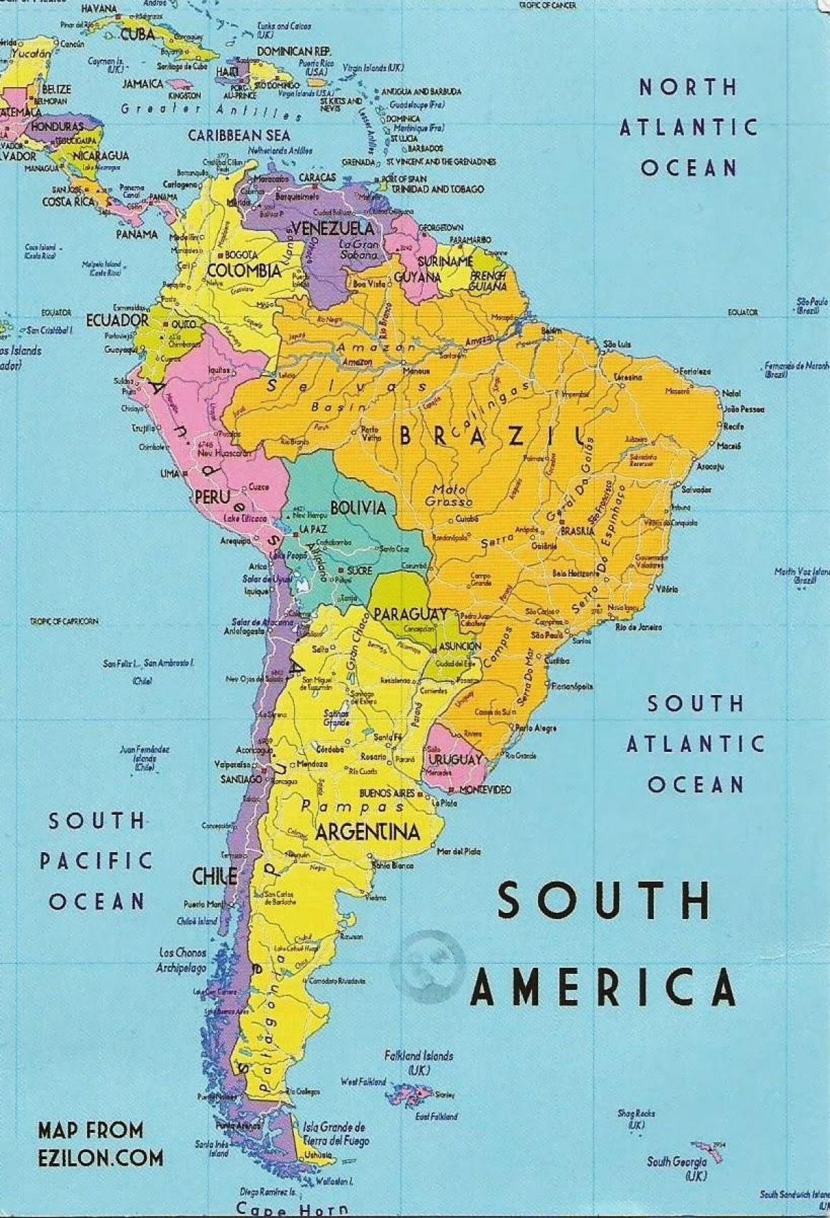 peta Guyana amerika selatan 