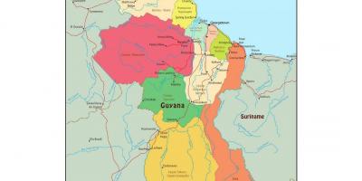 Peta Guyana menunjukkan 10 kawasan pentadbiran