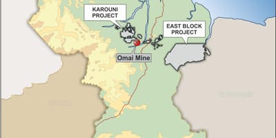 Peta Guyana menunjukkan sumber mineral