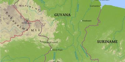 Peta Guyana menunjukkan rendah pantai plain
